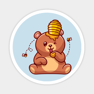 Cute Bear Eating Honey Cartoon Magnet